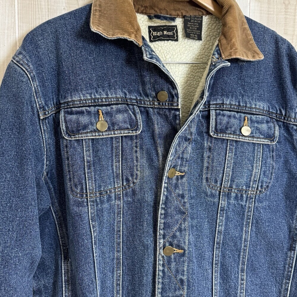 Vtg 80/90s High Noon Men's Sherpa Lined Denim Trucker Jacket Corduroy Collar M‎ - Picture 4 of 12